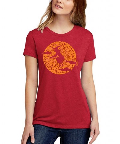 Women's Premium Blend Spooky Witch Word Art T-shirt Red $15.91 Tops