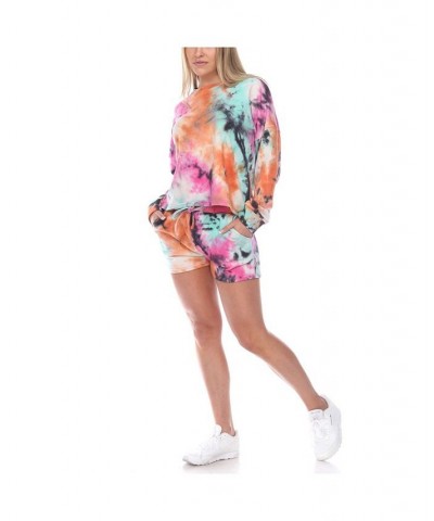 Women's Tie Dye Lounge Top Shorts Set 2-Piece Mint, Pink $23.52 Sleepwear