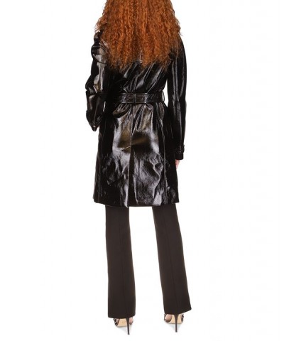 Women's Faux-Leather Trench Coat Black $119.73 Coats