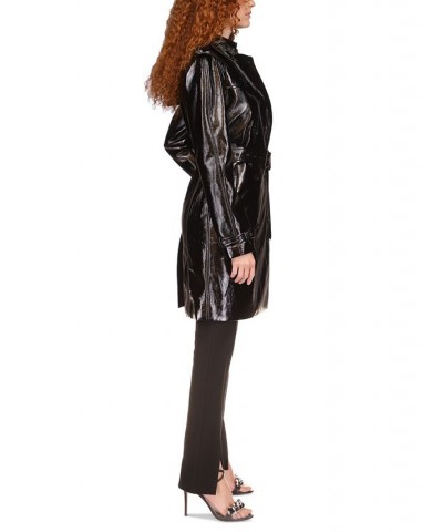 Women's Faux-Leather Trench Coat Black $119.73 Coats