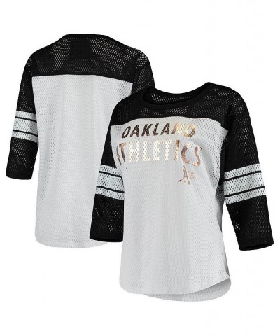 Women's White Oakland Athletics First Team Mesh 3/4 Sleeve T-shirt White $28.80 Tops
