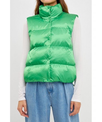 Women's Puffer Cropped Vest Green $57.40 Jackets