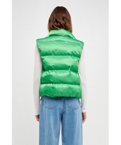 Women's Puffer Cropped Vest Green $57.40 Jackets