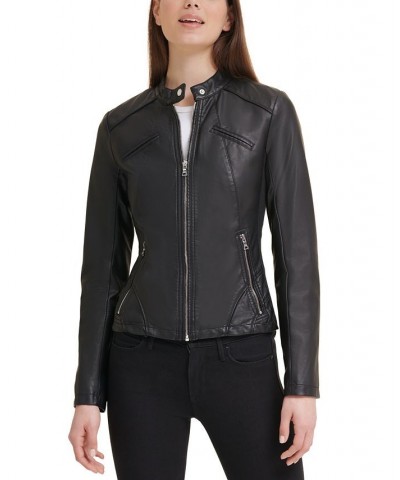 Faux-Leather Moto Jacket Black $58.50 Coats
