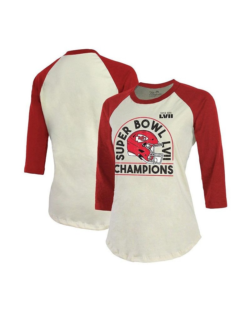 Women's Threads Cream Red Kansas City Chiefs Super Bowl LVII Champions Kickoff Raglan 3/4 Sleeve T-shirt Cream, Red $23.20 Tops