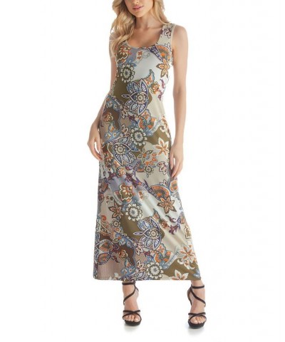 Women's Loose Fitting Back Tank Dress Brown Multi $31.39 Dresses