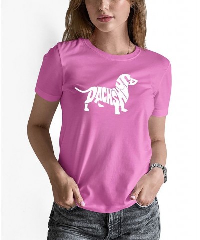 Women's Word Art Dachshund Short Sleeve T-shirt Pink $16.10 Tops