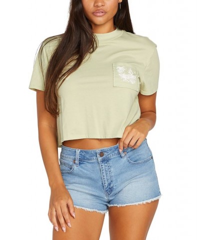 Juniors' Organic Cotton Pocket Dial T-Shirt Green $21.42 Tops