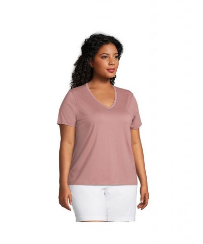 Women's Plus Size Relaxed Supima Cotton Short Sleeve V-Neck T-Shirt Mauve quartz $26.97 Tops