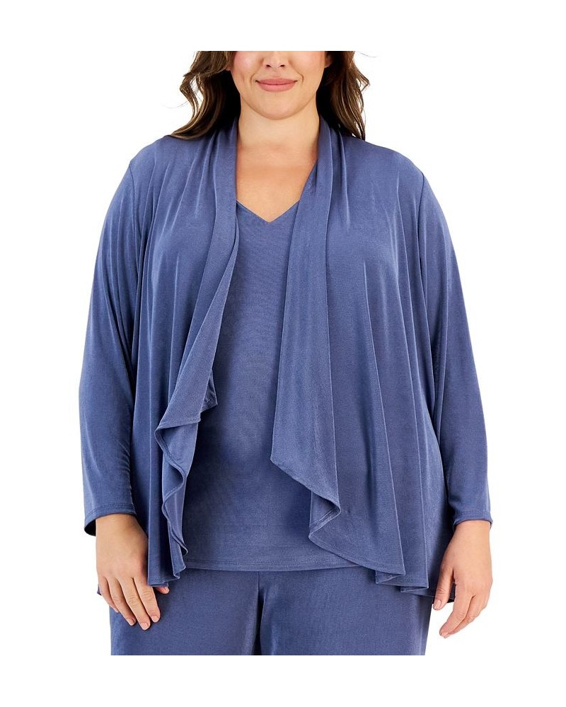 Plus Size Open-Front Waterfall Cardigan Blue $46.87 Sweaters