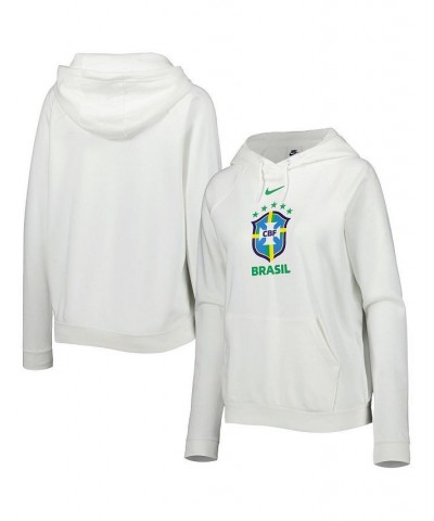 Women's White Brazil National Team Varsity Raglan Tri-Blend Pullover Hoodie White $32.80 Sweatshirts