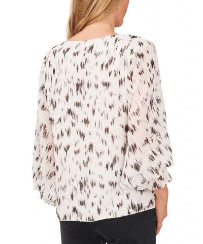 Women's Printed Blouson-Sleeve Blouse New Ivory $31.00 Tops