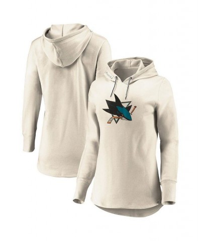 Women's Branded Oatmeal San Jose Sharks True Classics Signature Fleece Pullover Hoodie Oatmeal $30.36 Sweatshirts
