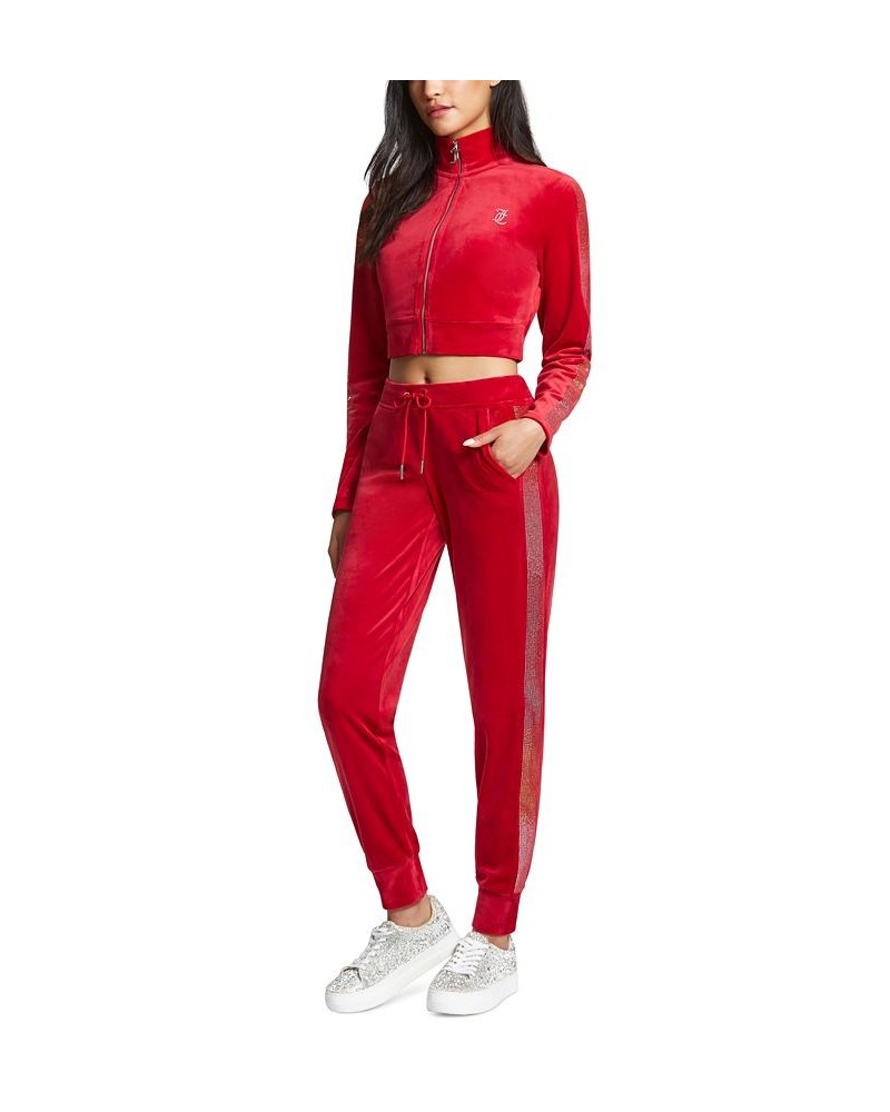 Women's Mid-Rise Embellished-Trim Joggers Red $35.83 Pants