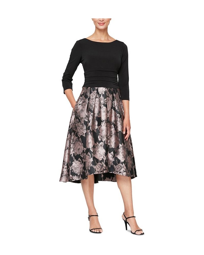 Printed-Skirt High-Low Dress Black/Blush $74.50 Dresses