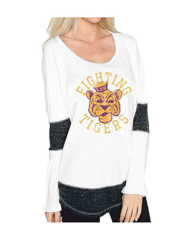 Women's White LSU Tigers Contrast Boyfriend Thermal Long Sleeve T-Shirt White $21.00 Tops