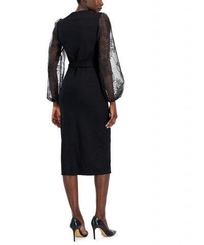 Women's Tie-Waist Balloon-Sleeve Midi Dress Anne Black $43.94 Dresses