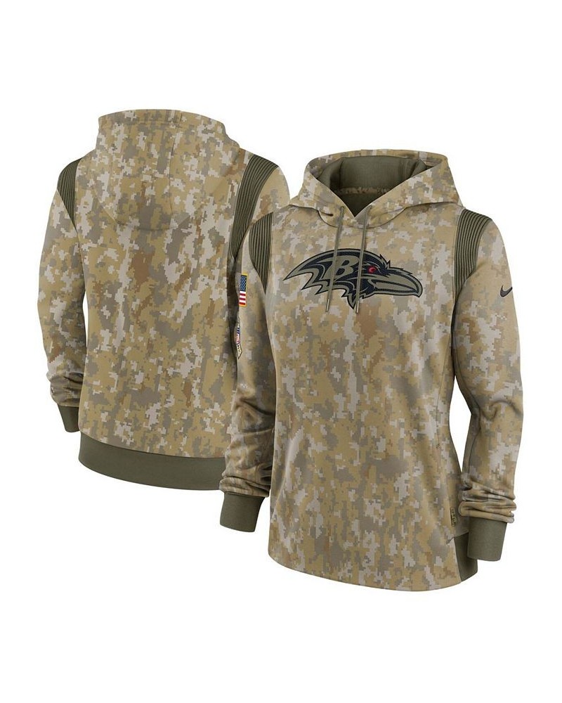 Women's Olive Baltimore Ravens 2021 Salute To Service Therma Performance Pullover Hoodie Olive $37.40 Sweatshirts