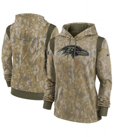 Women's Olive Baltimore Ravens 2021 Salute To Service Therma Performance Pullover Hoodie Olive $37.40 Sweatshirts
