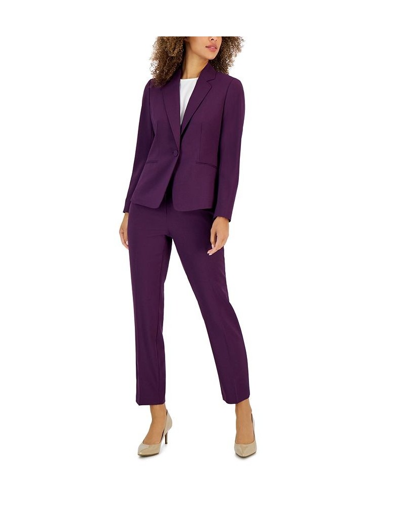 Women's Crepe One-Button Pantsuit Regular & Petite Sizes Purple $73.50 Suits