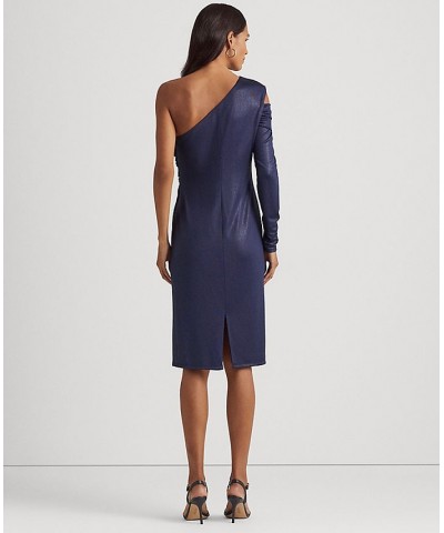 Women's Foil-Print Jersey One-Shoulder Cocktail Dress French Navy $43.87 Dresses
