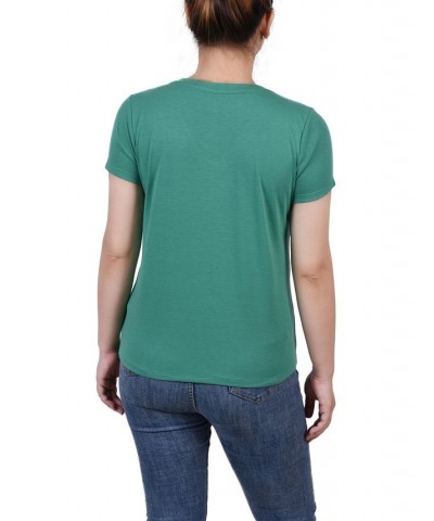 Petite Short Sleeve T-shirt with Stone Details Green $16.74 Tops