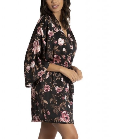 Women's Juliette Rosey Date Satin Chiffon Wrapper Black $20.30 Sleepwear