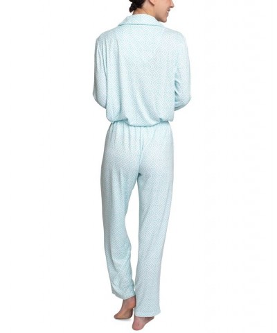 Women's Relaxed Butter-Knit Notch Collar Pajama Set Green $32.48 Sleepwear
