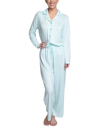 Women's Relaxed Butter-Knit Notch Collar Pajama Set Green $32.48 Sleepwear