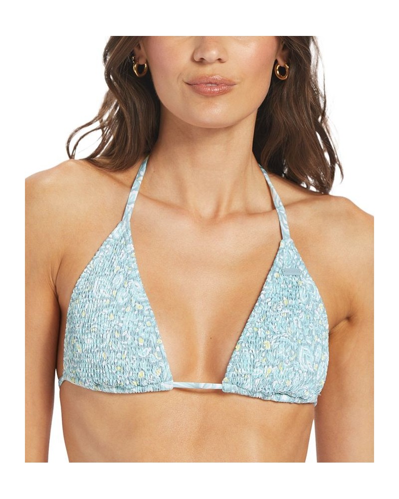 Juniors' Seaside Tropics Smocked Tiki Triangle Bikini Top Tourmaline Pretty Paisley $29.70 Swimsuits