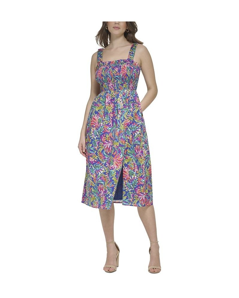 Women's Printed Smocked-Bodice Dress Marine Multi $62.10 Dresses