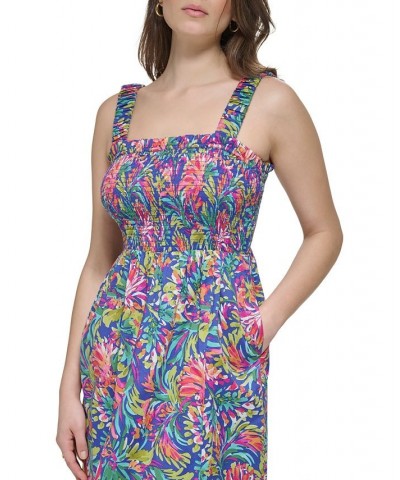 Women's Printed Smocked-Bodice Dress Marine Multi $62.10 Dresses