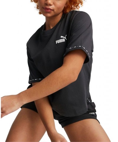 Women's Cotton Power-Tape-Logo Short-Sleeve T-Shirt Black $14.63 Tops