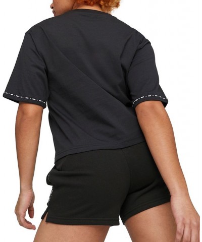 Women's Cotton Power-Tape-Logo Short-Sleeve T-Shirt Black $14.63 Tops