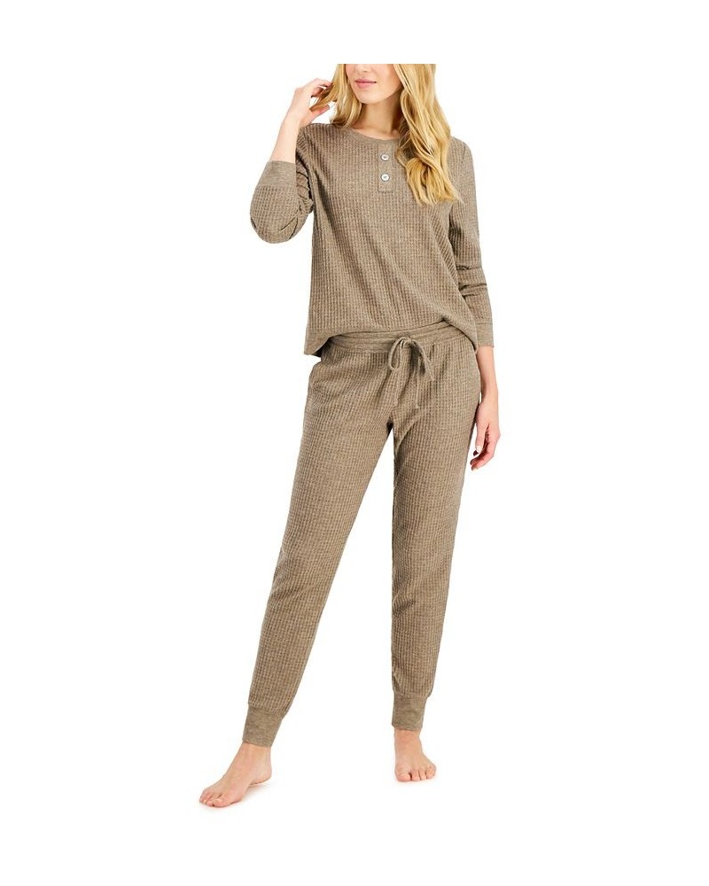 Thermal Henley Pajama Set Brown $15.12 Sleepwear