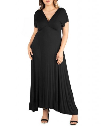 Plus Size Empire Waist V-neck Maxi Dress Black $22.66 Dresses