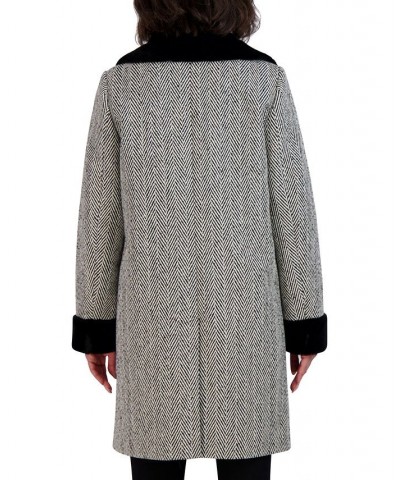 Petite Double-Breasted Faux-Fur-Trim Coat Black/White $102.34 Coats