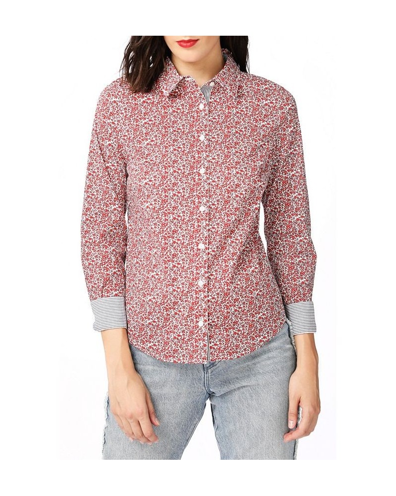 Women's Long Sleeve Sweet Ditsy Fields Button Down Shirt Bright Rouge $44.50 Tops
