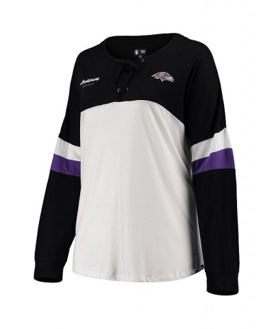 Women's White Black Baltimore Ravens Plus Size Athletic Varsity Lace-Up V-Neck Long Sleeve T-shirt White $32.99 Tops