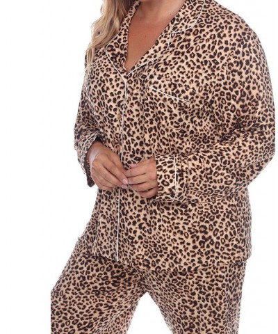 Women's Plus Size Pajama Set 2 Piece Brown $22.96 Sleepwear