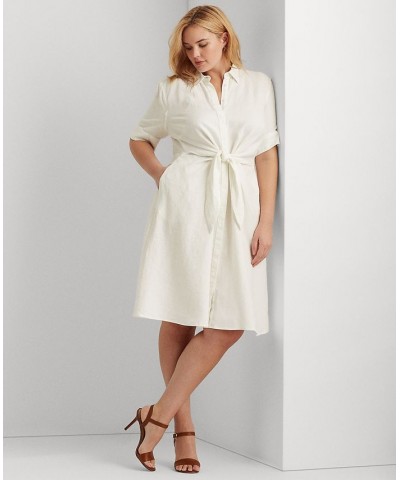 Plus-Size Linen Shirtdress White $78.00 Dresses