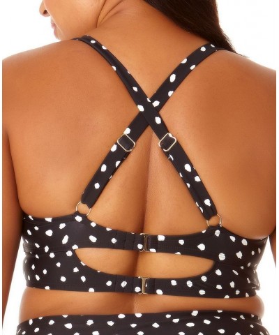 Salt + Cove Juniors' Plus Size Printed Twist-Front Bra-Sized Bikini Top Black Dot $26.99 Swimsuits