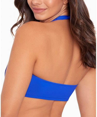 Women's Jelly Beans Stephie Lace-Up Bikini Top Blue $44.10 Swimsuits