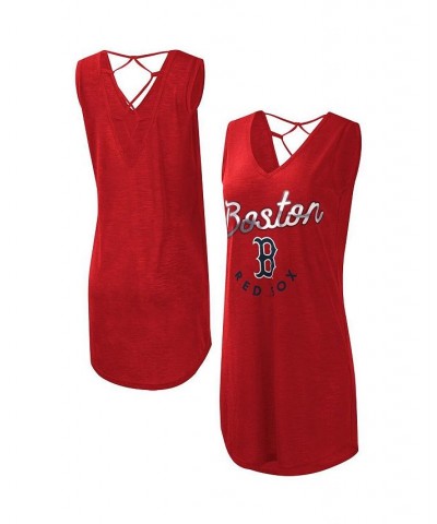 Women's Red Boston Red Sox Game Time Slub Beach V-Neck Cover-Up Dress Red $22.54 Swimsuits