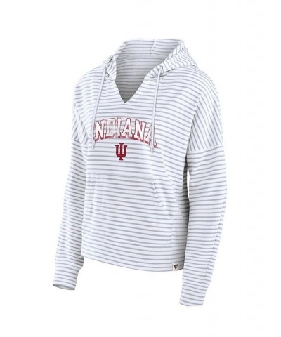 Women's Branded White Indiana Hoosiers Striped Notch Neck Pullover Hoodie White $33.14 Sweatshirts