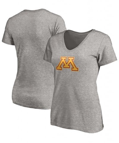 Women's Heathered Gray Minnesota Golden Gophers Primary Logo V-Neck T-shirt Gray $19.94 Tops