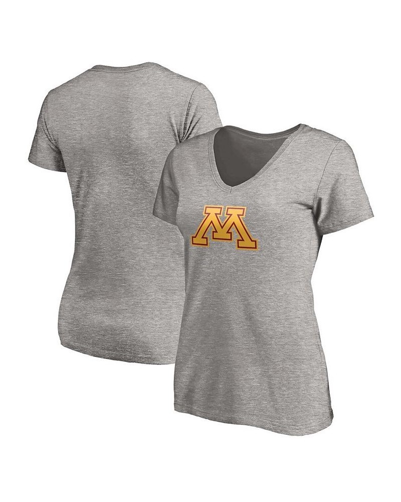 Women's Heathered Gray Minnesota Golden Gophers Primary Logo V-Neck T-shirt Gray $19.94 Tops
