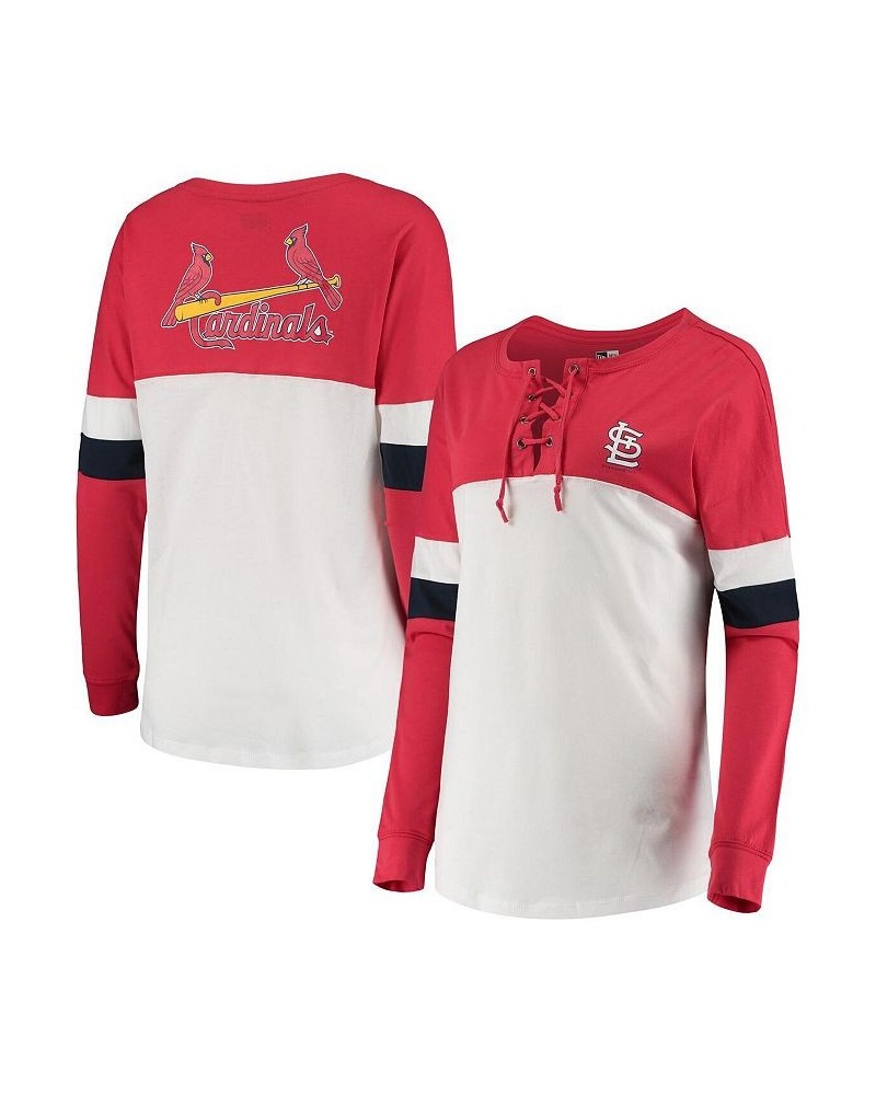 Women's White and Red St. Louis Cardinals Lace-Up Long Sleeve T-shirt White, Red $29.49 Tops