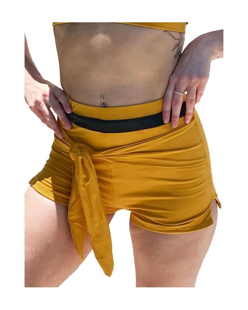 Moe tie-front vintage inspired women's swim short Yellow $40.48 Swimsuits