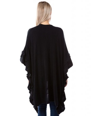 Women's Ultra Soft Ruffle Detail Kimono Black $39.42 Sweaters